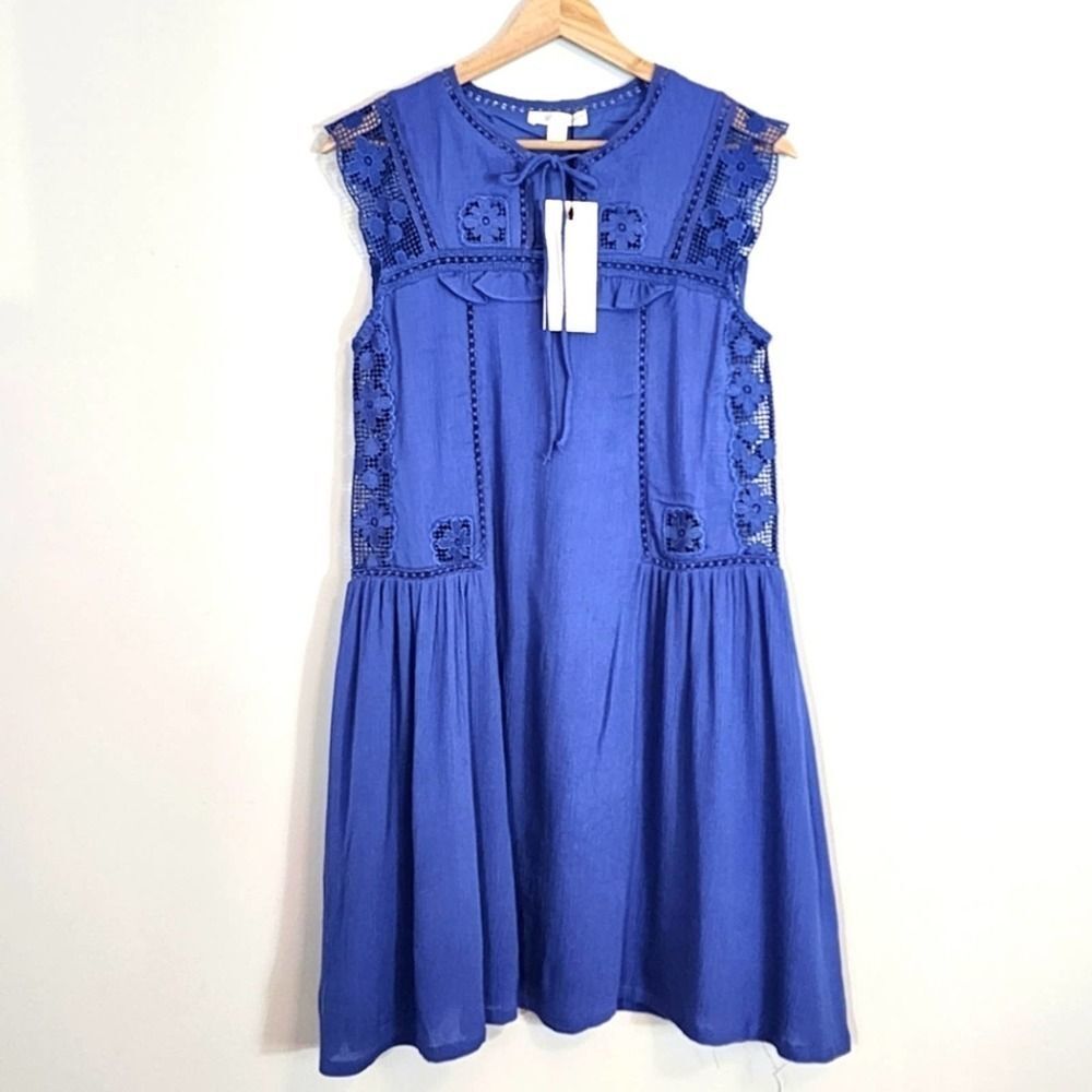 NWT Anthropologie See U Soon Crochet Lace Ruffle Drop Waist Boho Dress SZ Small